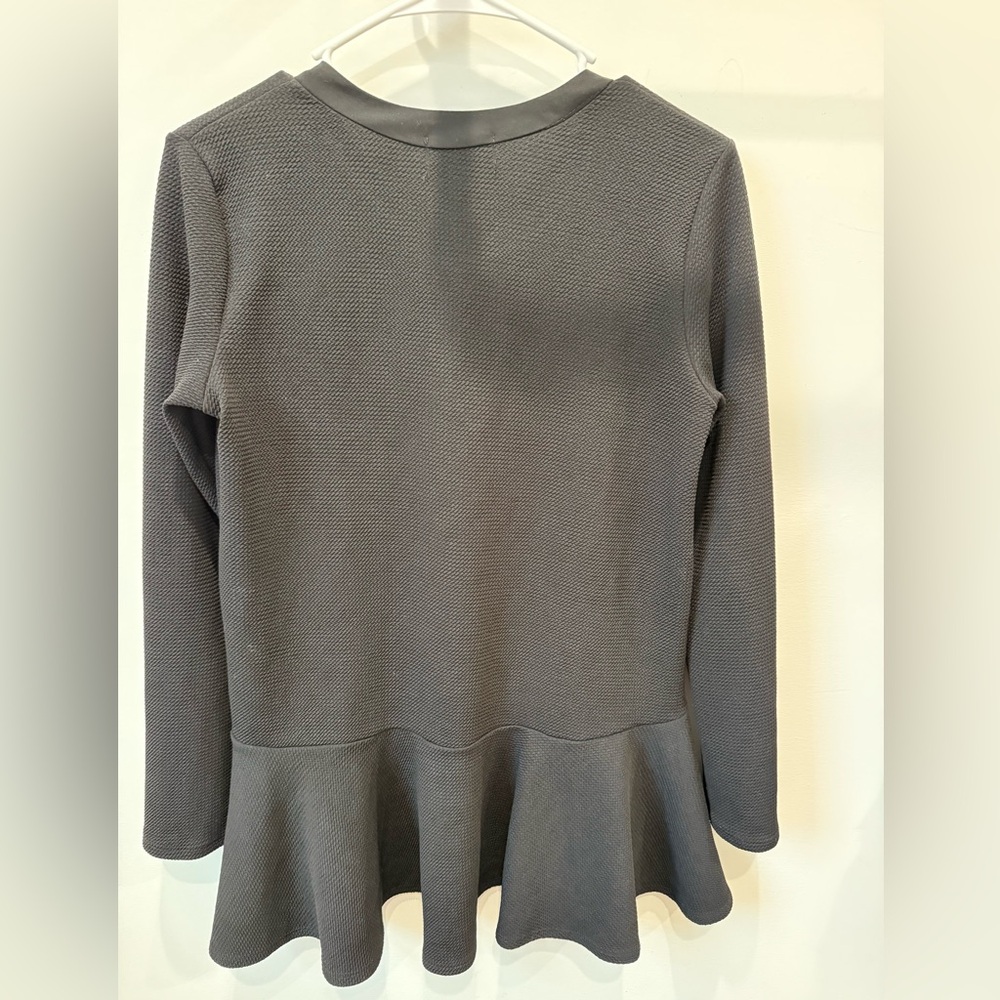 Altar'd State Charcoal Tie-Neck Peplum Long Sleeve Top - Picture 2 of 3
